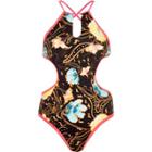 River Island Womens Floral Print Cutout Swimsuit