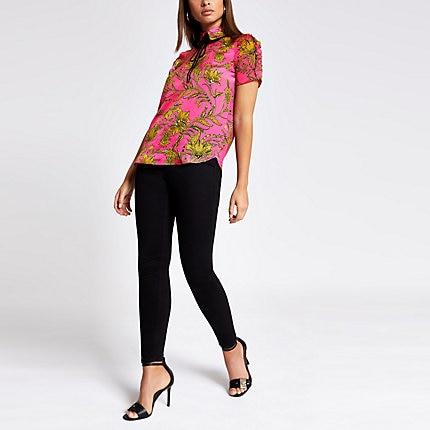 River Island Womens Floral Print Frill Collar Top