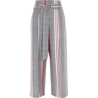 River Island Womens Check Stripe Ring Tie Belt Culottes