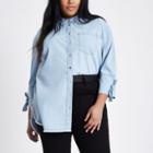 River Island Womens Plus Tie Sleeve Denim Shirt