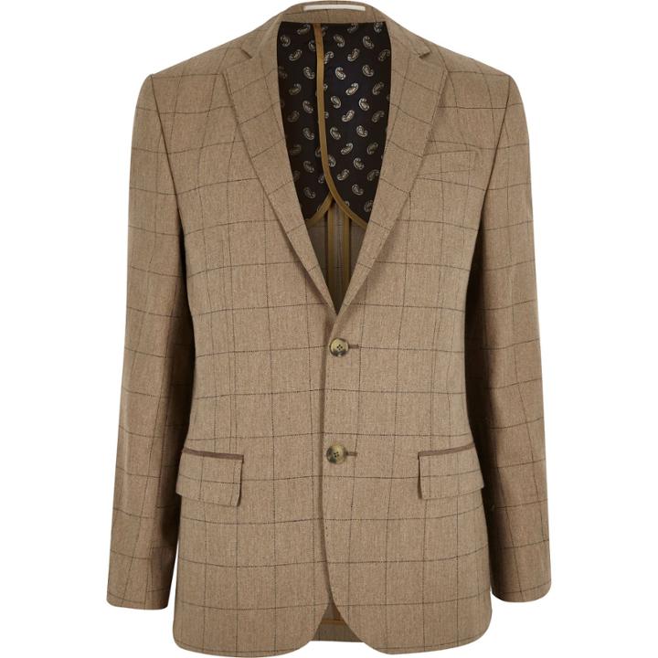 River Island Menscamel Check Wool-blend Blazer
