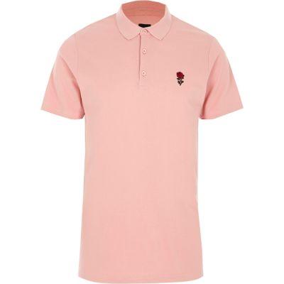 River Island Mens Rose Embroidered Slim Fit Polo Shirt
