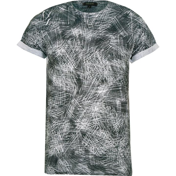 River Island Mensblack Scratch Print T-shirt