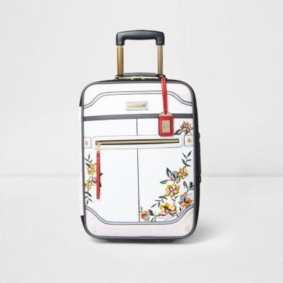 River Island Womens White Floral Embroidered Cabin Suitcase