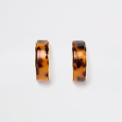 River Island Womens Gold Tone Leopard Print Chunky Hoop Earrings
