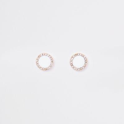 River Island Womens White Gold Tone Enamel Circle Stud Earrings