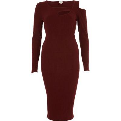 River Island Womens Rib Cut Out Asymmetric Bodycon Dress