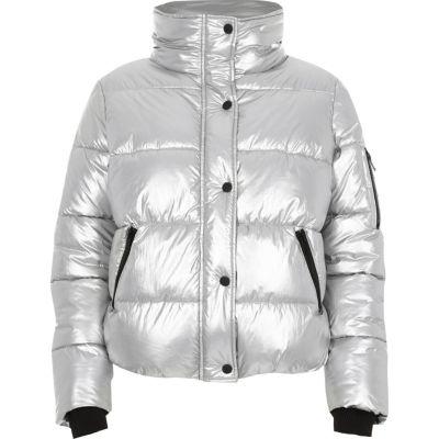 River Island Womens Silver Metallic Puffer Jacket
