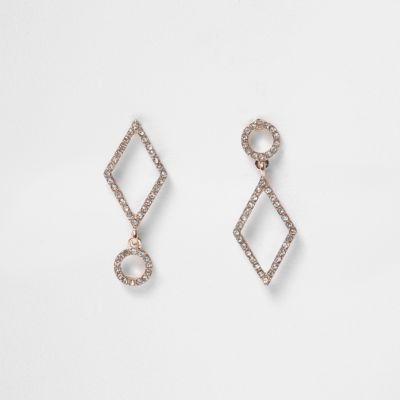 River Island Womens Gold Tone Asymmetric Rhinestone Drop Earrings