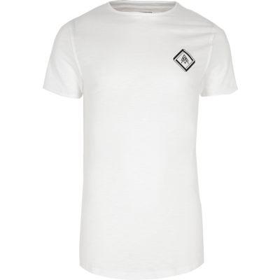 River Island Mens White Slub Chest Print Muscle Fit T-shirt