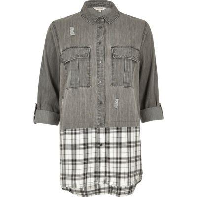 River Island Womens Denim Check Layered Shirt