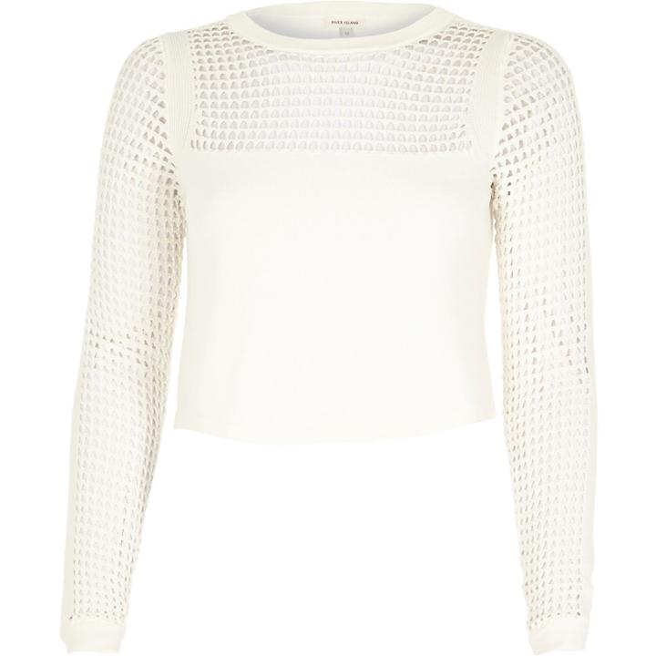 River Island Womens White Mesh Insert Crop Top