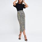 River Island Womens Check Chain Ruched Midi Skirt