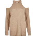 River Island Womens Nude Sequin Cold Shoulder Sweater