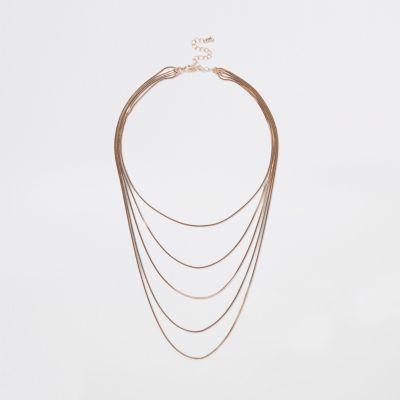 River Island Womens Gold Tone Layered Snake Chain Necklace