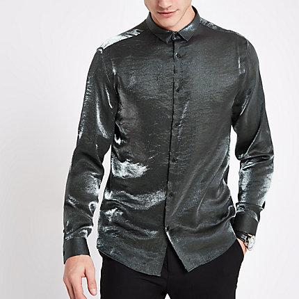 River Island Mens Slim Fit Metallic Long Sleeve Shirt