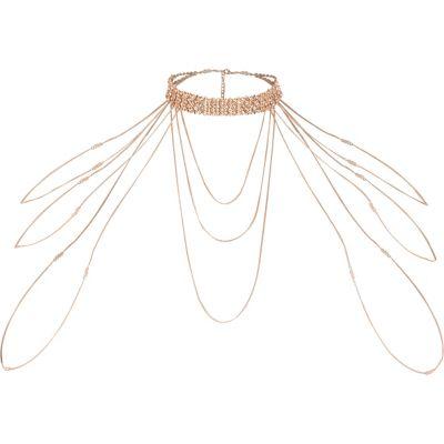 River Island Womens Rose Gold Tone Rhinestone Draped Choker Harness