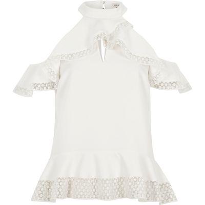 River Island Womens Cold Shoulder Frill Peplum Top