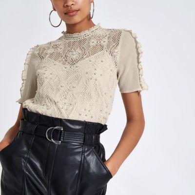 River Island Womens Lace Beaded High Neck Top