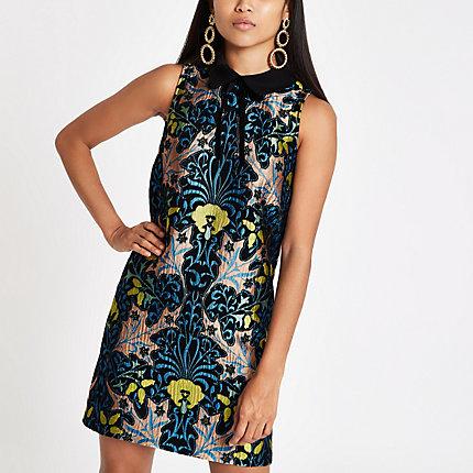 River Island Womens Petite Floral Jacquard Shift Dress
