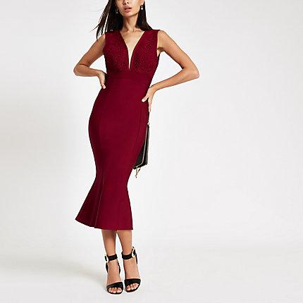 River Island Womens Forever Unique Peplum Bodycon Midi Dress