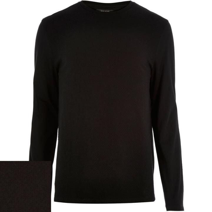 River Island Mensblack Dotty Texture Long Sleeve Top