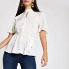 River Island Womens White Tie Waist Batwing Sleeve Blouse
