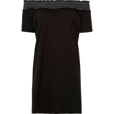 River Island Womens Shirred Bardot Short Sleeve Midi Dress