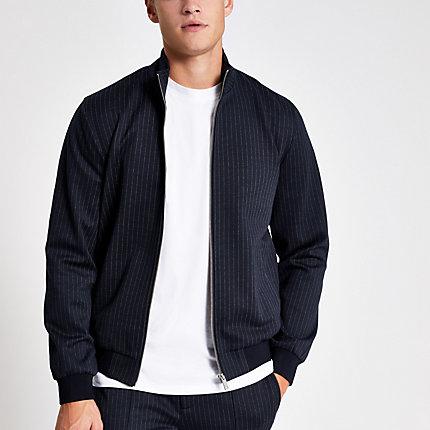 River Island Mens Stripe Skinny Fit Suit Bomber Jacket