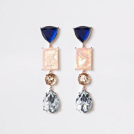 River Island Womens Rose Gold Color Jewel Drop Earrings
