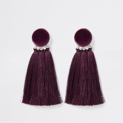River Island Womens Velvet Tassel Clip On Earrings