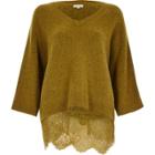 River Island Womens Lace Hem V Neck Sweater