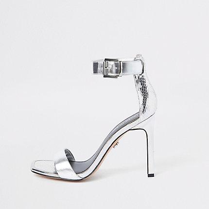 River Island Womens Silver Barely There Square Toe Sandals