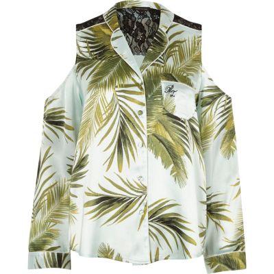 River Island Womens Palm Print Cold Shoulder Pajama Shirt