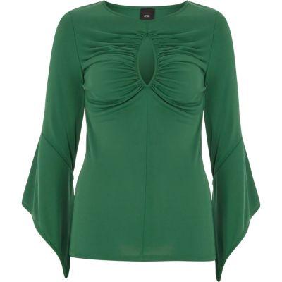 River Island Womens Ruched Peekaboo Bell Sleeve Top