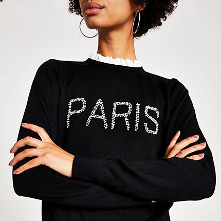 River Island Womens 'paris' Pearl Embroidered Knitted Top