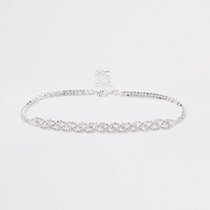 River Island Womens Silver Tone Rhinestone Loop Choker