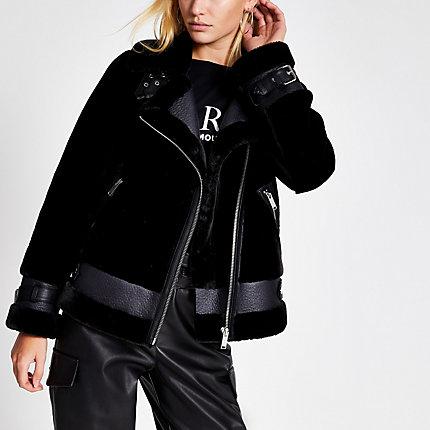River Island Womens Faux Shearling Aviator Jacket
