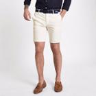 River Island Mens White Slim Fit Belted Chino Shorts