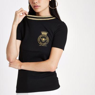 River Island Womens White Rib Bee Embroidered Badge T-shirt