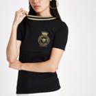 River Island Womens White Rib Bee Embroidered Badge T-shirt