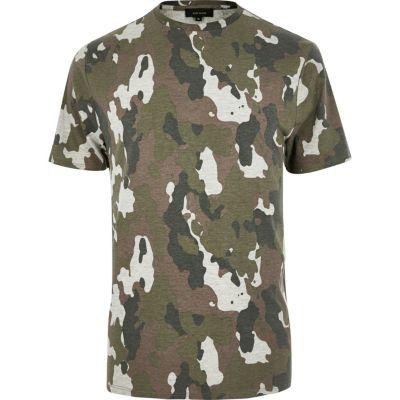 River Island Menskhaki Camo Marl T-shirt