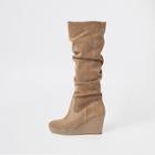 River Island Womens Suede Knee High Slouch Wedge Boots