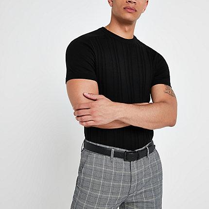 River Island Mens Slim Fit Rib Knitted T-shirt