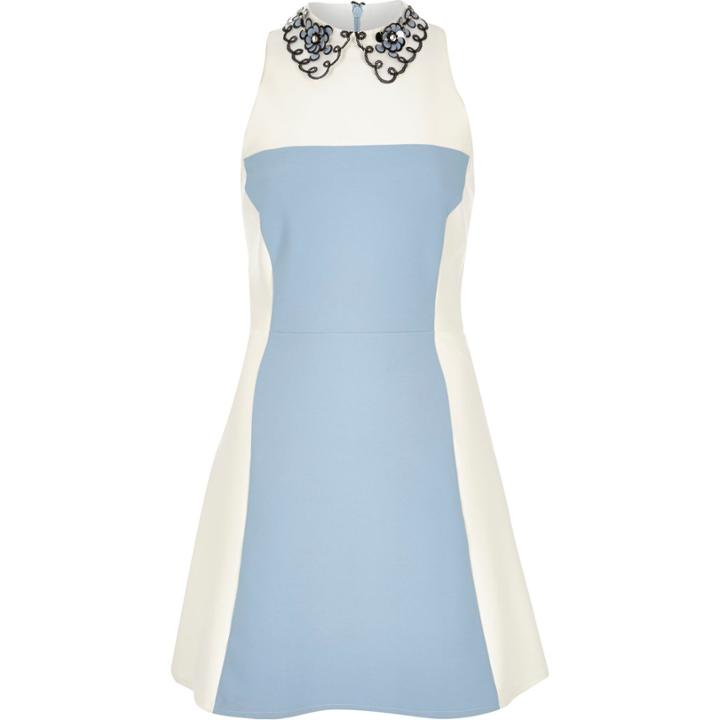 River Island Womens Crepe Colour Block Collared Dress