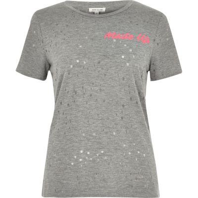 River Island Womens Print Distressed T-shirt