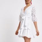 River Island Womens White Broderie Tie Front Wrap Dress