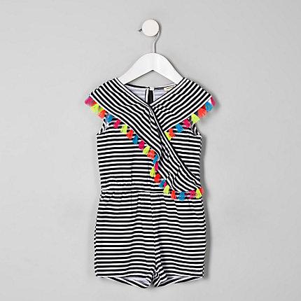 River Island Mini Girls Stripe Tassel Playsuit