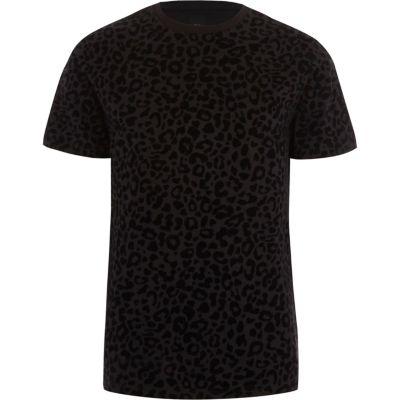 River Island Mens Leopard Flock Print Slim Fit T-shirt