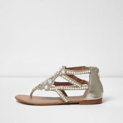 River Island Womens Silver Embellished Pearl Sandals